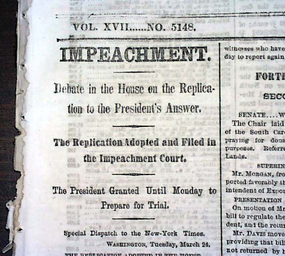 1868 Impeachment Of President Andrew Johnson ...