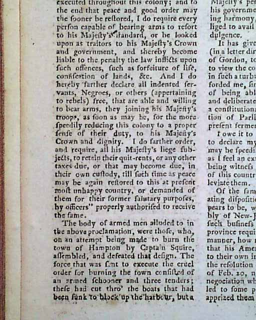 Lord Dunmore's Proclamation on Negro troops... - RareNewspapers.com