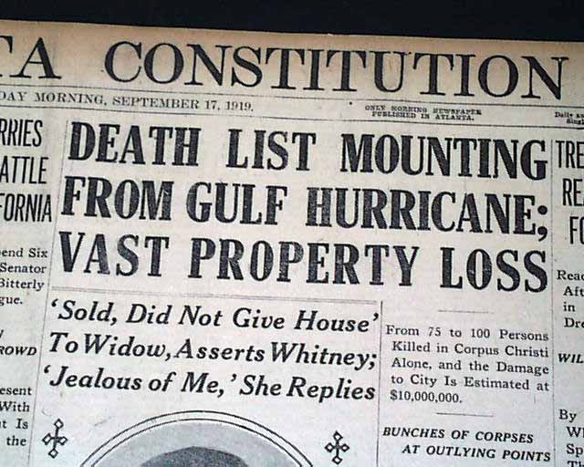 1919 Corpus Christi Texas Hurricane Rarenewspapers Com