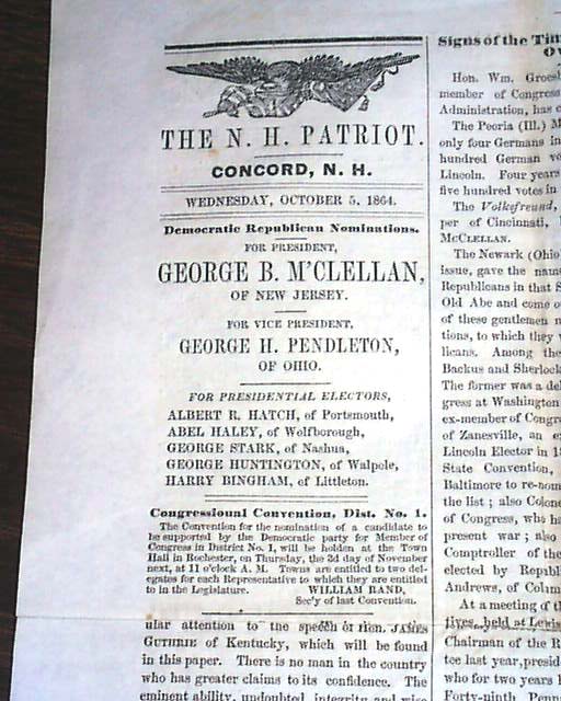 1864 GEORGE MCCLELLAN For PRESIDENT Civil War Newspaper ...