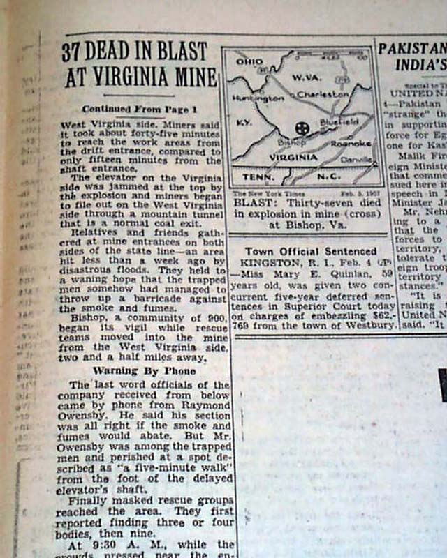 Bishop (near Virginia And West Virginia Border) Coal Mine Explosion ...