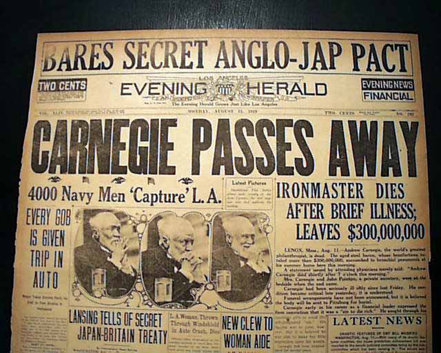 Death of andrew carnegie rarenewspapers