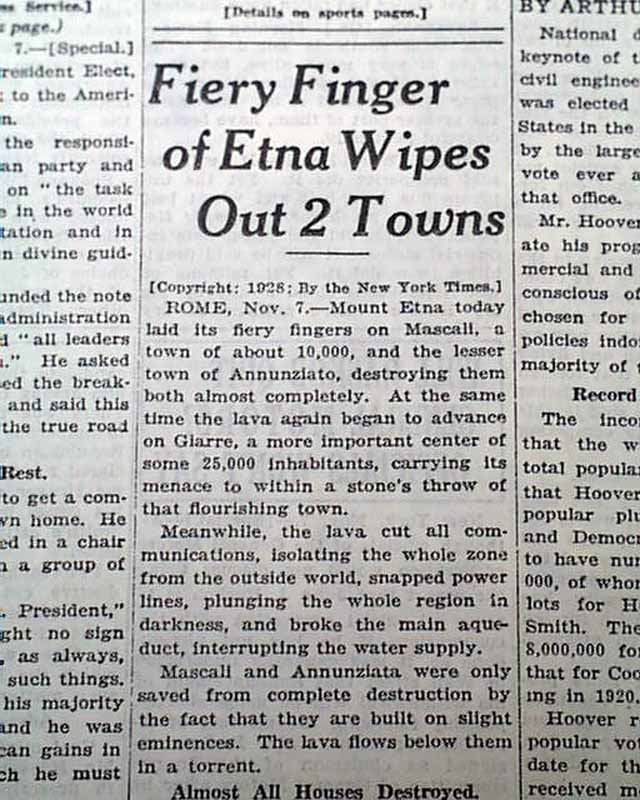 1928 Mount Etna volcano eruption... lava disaster...