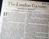 Genuine London Gazette newspaper from 1670...