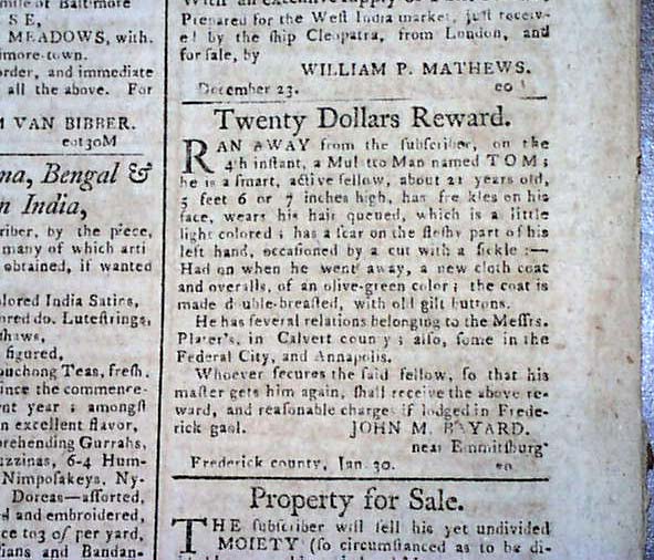 1796 George Washington Birthday - Slave Ad... - RareNewspapers.com