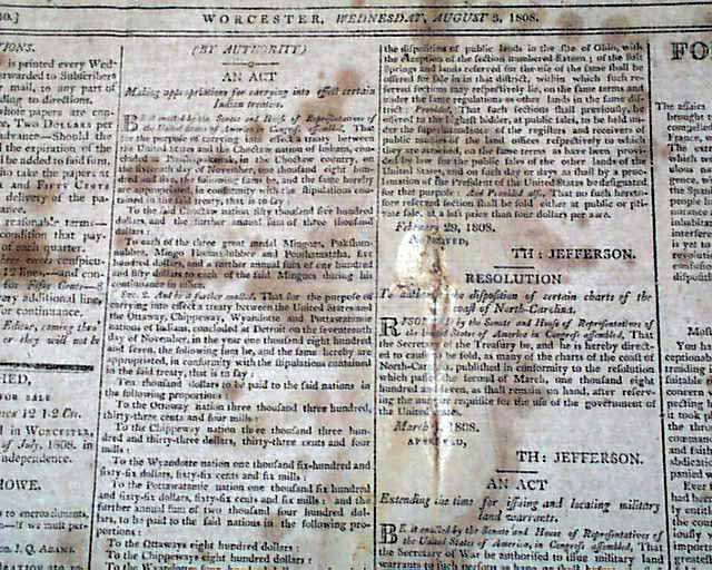 President Thomas Jefferson signs eight Acts of Congress...