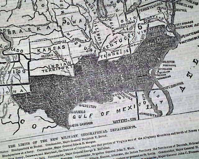 Civil War Military Map Of The United States Monitor Vs The Merrimac Rarenewspapers Com