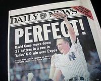 New York Yankee David Cone pitches a perfect game...