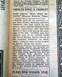 Occultist Aleister Crowley expelled from France...