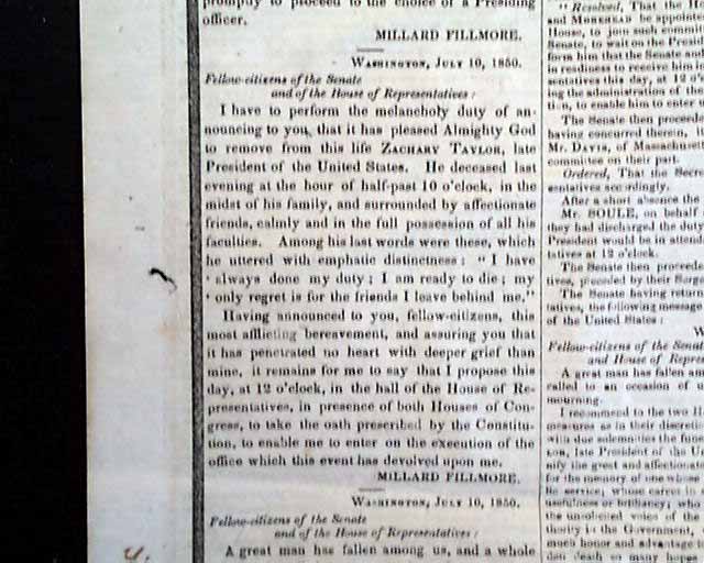 Death of President Zachary Taylor...