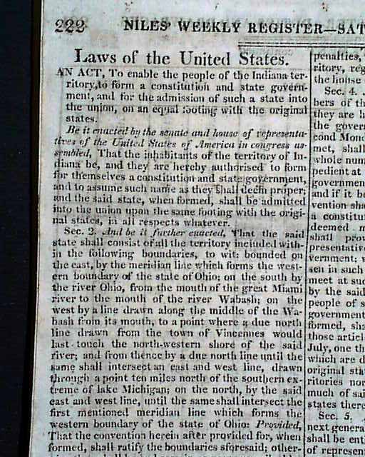Allowing Indiana to become a state...