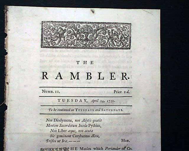 Rare 18th century newspaper by Samuel Johnson...
