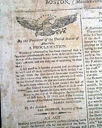 President Madison offers pardon to deserters from the Army...
