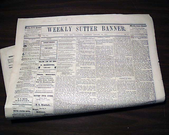 1874 Old West Newspaper From Yuba City CA California ...
