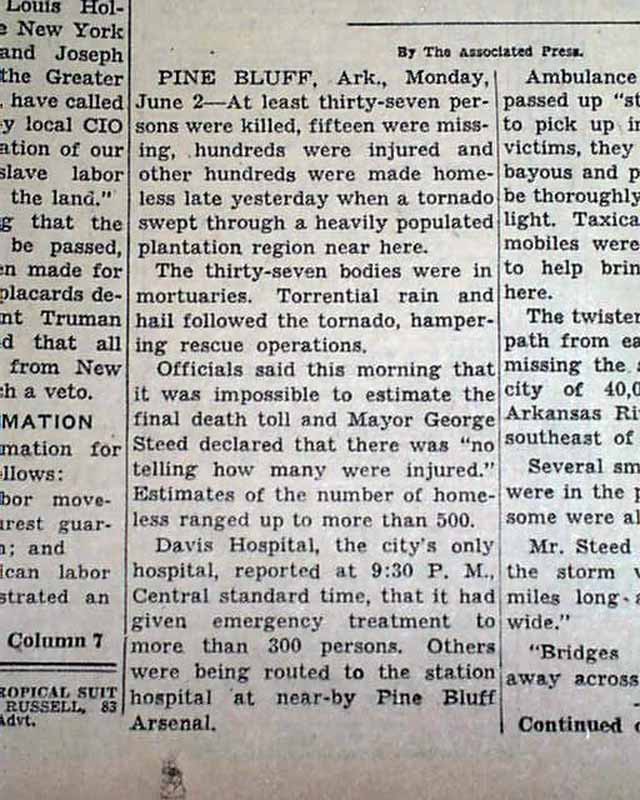 1947 Pine Bluff Ar Tornado - Rarenewspapers.com