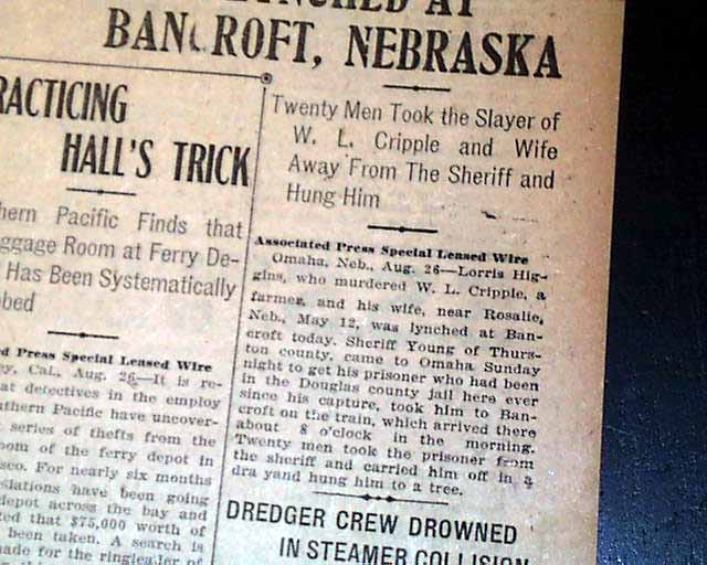 1907 Bancroft, Nebraska lynching...