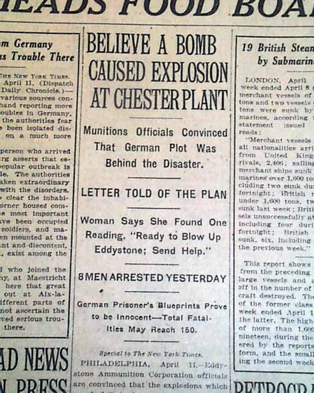 Eddystone, Pennsylvania munition factory explosion...