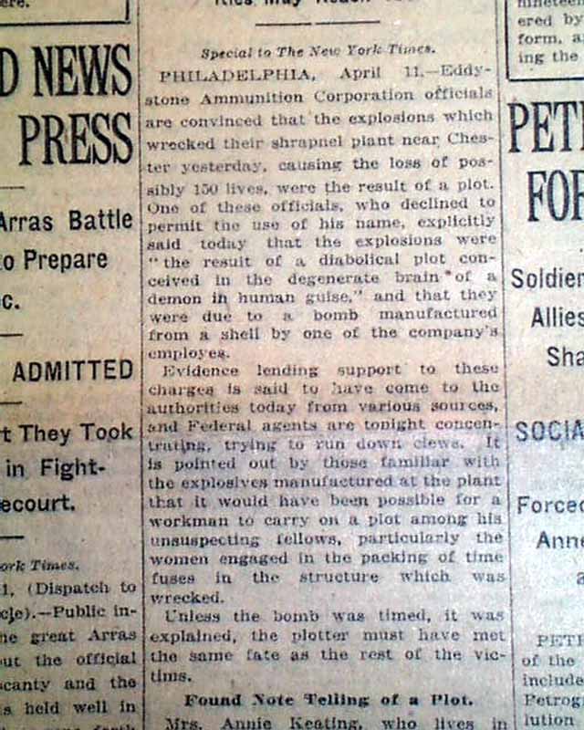 Eddystone, Pennsylvania munition factory explosion...