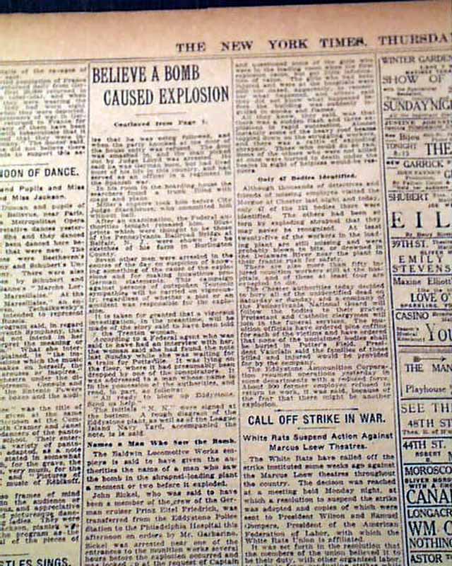 Eddystone, Pennsylvania munition factory explosion...