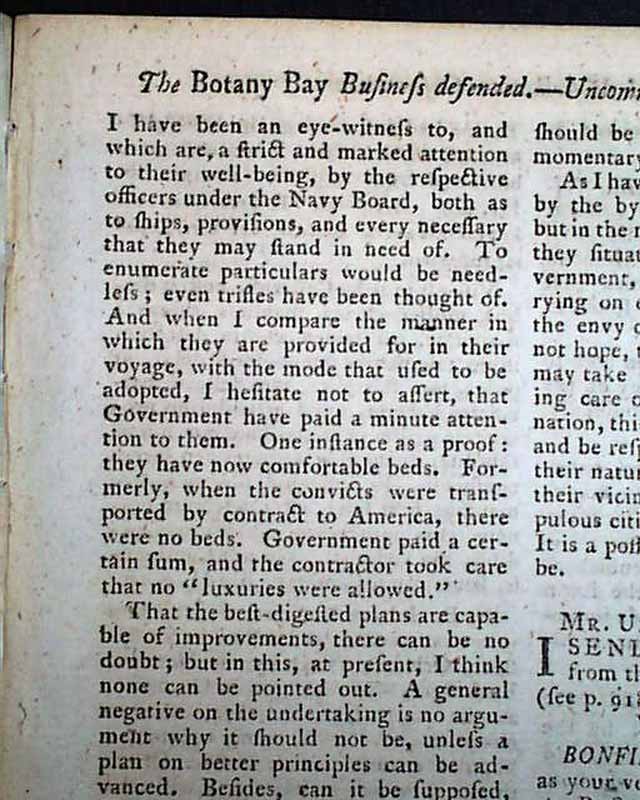 Botany Bay... Rules for servants... Indian skirmishes in America