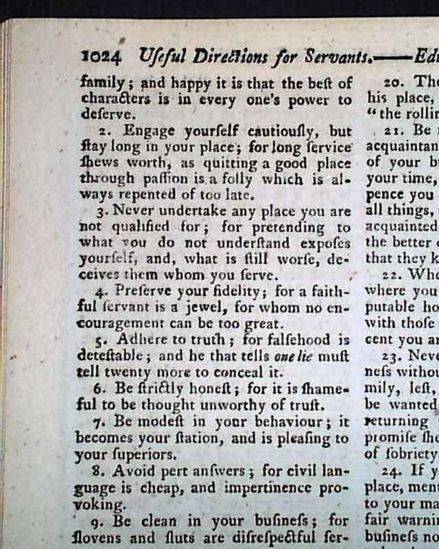 Botany Bay... Rules for servants... Indian skirmishes in America