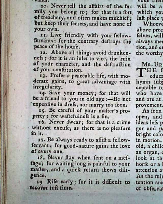 Botany Bay... Rules for servants... Indian skirmishes in America