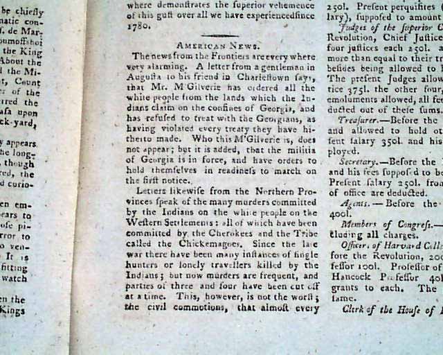 Botany Bay... Rules for servants... Indian skirmishes in America