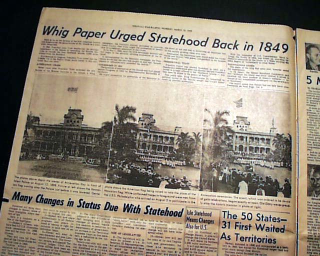 Hawaii statehood announced in a Honolulu newspaper...