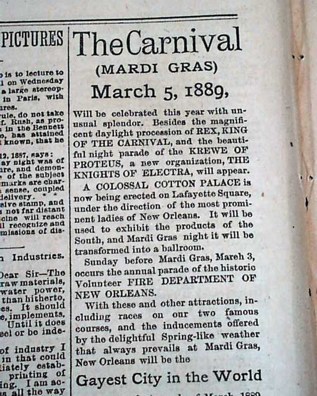 1889 Mardi Gras carnival ad... - RareNewspapers.com