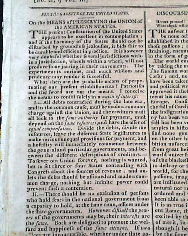 Preserving the Union in 1790...   On the death of General Putnam...