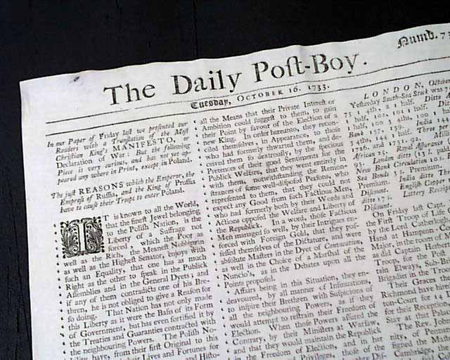 An early 1733 London newspaper...