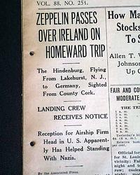 First journey of the Nazi zeppelin Hindenburg to the U.S.... return flight...