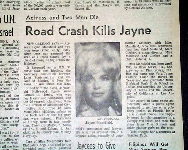 Jayne Mansfield Killed In Crash 