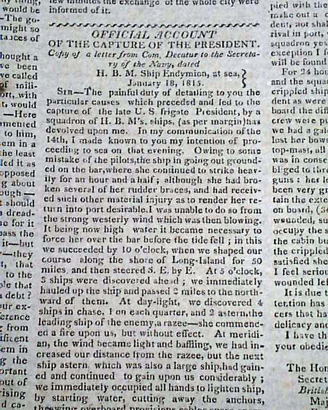 Decatur's account of the capture of the President...