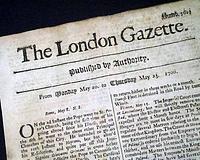 Genuine London Gazette newspaper from 1700...