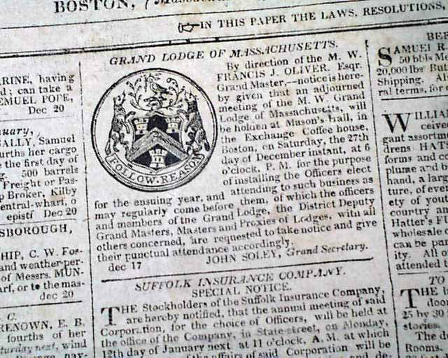 1804 Grand Master Isaiah Thomas notice... Masonic...