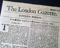 Genuine London Gazette newspaper from 1685...