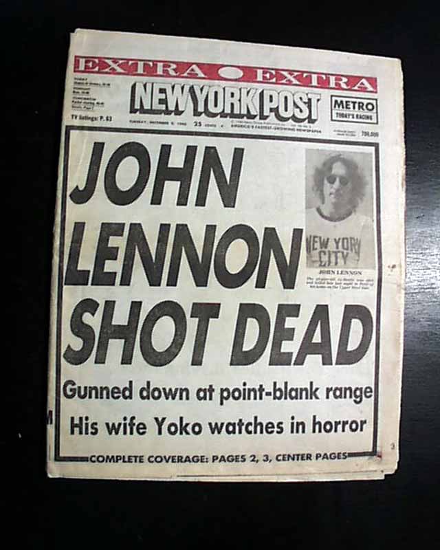 Death of John Lennon reported in a newspaper from the city where he was  shot... - RareNewspapers.com