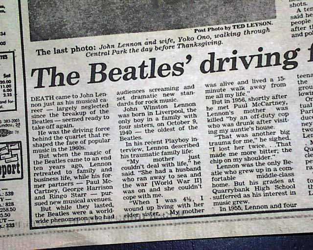 Death of John Lennon reported in a newspaper from the city where he was ...