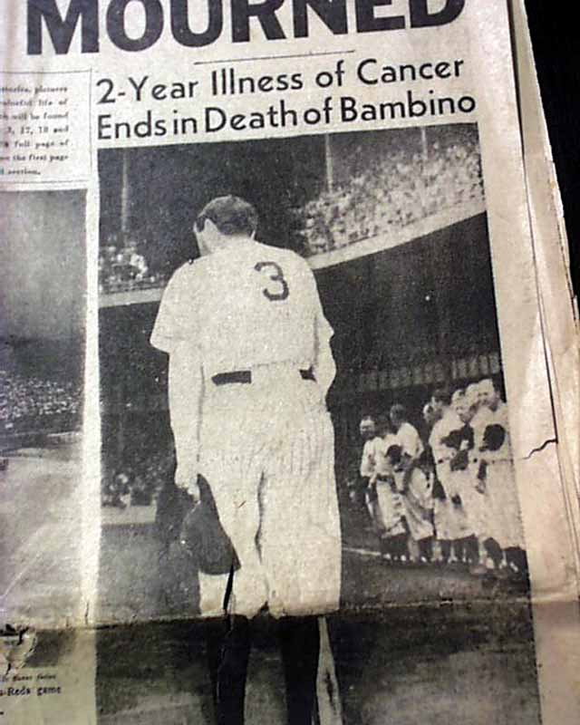 Newspapers.com on X: #BabeRuth died from cancer on this day 70 years ago,  in 1948. The revered baseball player was just 53 years old. #OTD  @BostonGlobe   / X