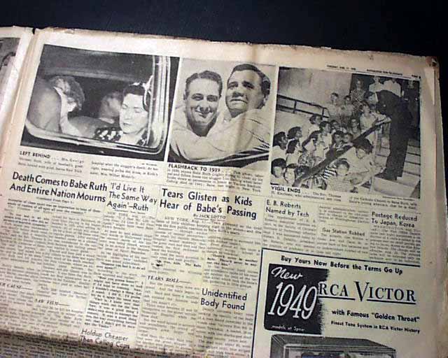 Newspapers.com on X: #BabeRuth died from cancer on this day 70 years ago,  in 1948. The revered baseball player was just 53 years old. #OTD  @BostonGlobe   / X