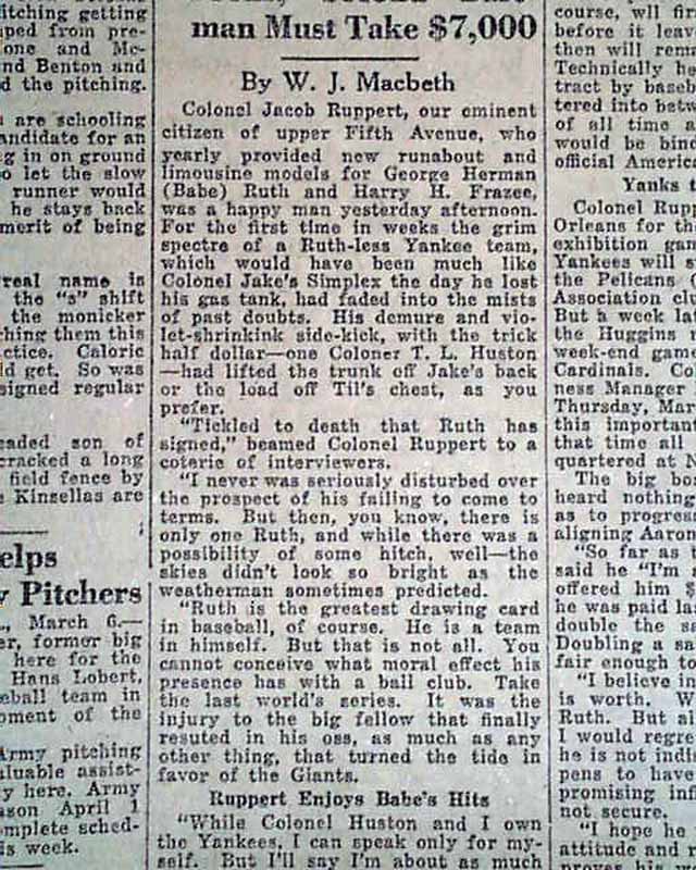 Babe Ruth signs New York Yankees contract... - RareNewspapers.com