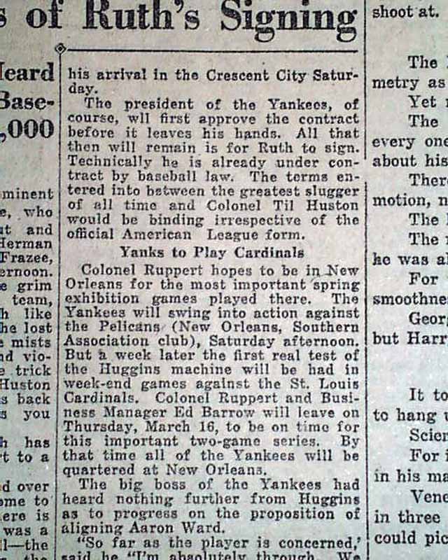 Babe Ruth signs New York Yankees contract... - RareNewspapers.com