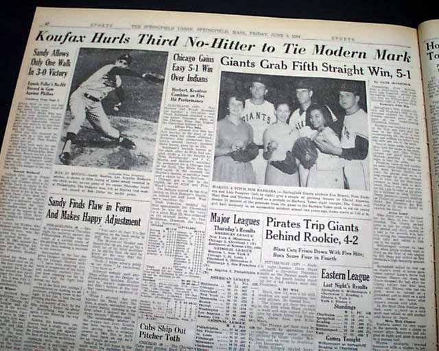 1964 Sandy Koufax's 3rd no-hitter game...
