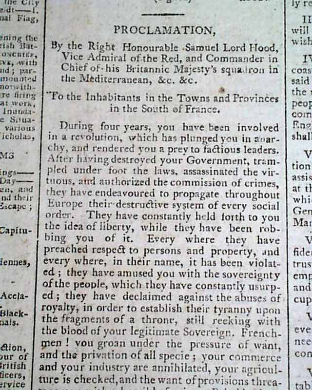 Admiral Hood and Toulon in a 1793 newspaper...