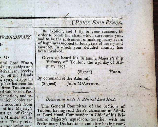 Admiral Hood and Toulon in a 1793 newspaper...