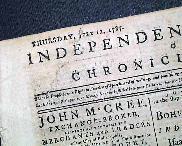 From Philadelphia during the Constitutional Convention...