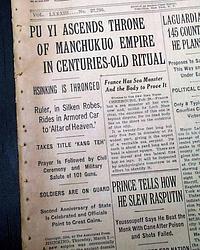 Puyi becomes Emperor of Manchukuo...