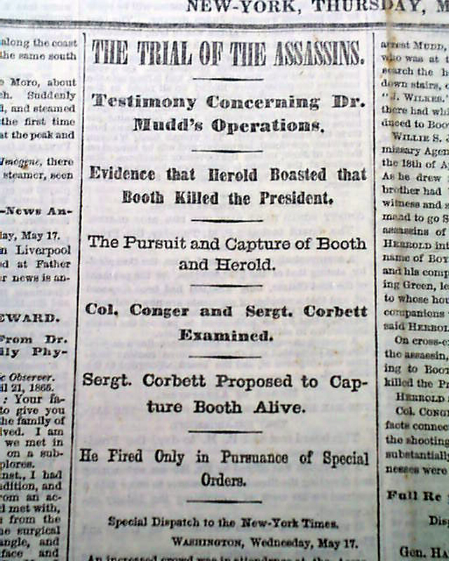 Early reports on the trial of Lincoln's assassins...