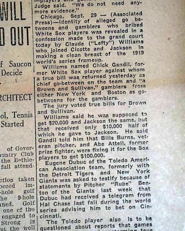 The "Black Sox" baseball scandal of 1919...